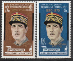 Nouvelles Hébrides à La Mémoire Du Général De Gaulle Du Ralliement à La France Libre Surchargés 1970 N°304/305 Neuf** - Ungebraucht