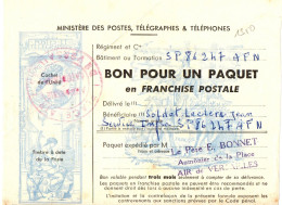 FRANCE BON POUR UN PAQUET EN FRANCHISE POSTALE ANNEES 60 POUR L'AFN CACHET PLACE AIR DE VERSAILLES - Other & Unclassified