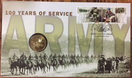 AUSTRALIA 2001 ARMY CENTENARY $1 Coin In Special FDC With Commemorative Stamp Philatelic-Numismatic Issue - Storia Postale