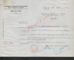 VIET NAM LETTRE COMMERCIALE 1955 TYPE REÇU BANQUE FRANCO CHINOISE ( CHINE ) AGENCE DE SAIGON : - Banco & Caja De Ahorros