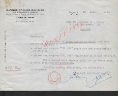 VIET NAM LETTRE COMMERCIALE 1955 TYPE REÇU BANQUE FRANCO CHINOISE ( CHINE ) AGENCE DE SAIGON : - Bank & Insurance