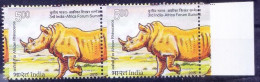 Error, Colour Perforation Shift , Rhino, Wild Animals, India 2015 MNH Pair, Rt Margin - Rinoceronti