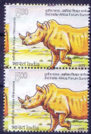 Error, Colour Perforation Shift , Rhino, Wild Animals, India 2015 MNH Vertical Pair - Rhinozerosse