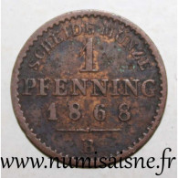 ALLEMAGNE - PRUSSE - KM 480 - 1 PFENNIG 1868 - WILHELM I - TTB - Andere & Zonder Classificatie