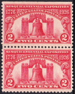 !a! USA Sc# 0627 MNH Vert.PAIR (top Side Cut / A2 / Gum Slightly Damaged) - Liberty Bell - Unused Stamps