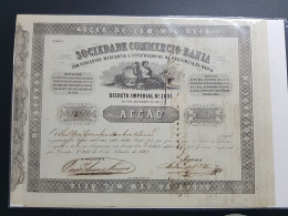 BRAZIL SHARE OF BANK BANCO SOCIEDADE COMÉRCIO - BAHIA  200.000 RÉIS 1860. SCARCE!! - Bank & Versicherung