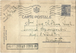 ROMANIA 1944 POSTCARD, CENSORED SIBIU 18, POSTCARD STATIONERY - 2de Wereldoorlog (Brieven)