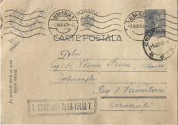 ROMANIA 1943 POSTCARD, CENSORED ALBA-IULIA 7, CERNAUTI STAMP, POSTCARD STATIONERY - 2de Wereldoorlog (Brieven)