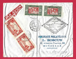 !!! 1ER VOYAGE AÉROMARITIME AFRIQUE-MAROC, LETTRE PAR AVION DE ZIGUINCHOR, SÉNÉGAL POUR BORDEAUX, DE 1937 - Luftpost