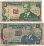 KENIA  10  &  20 Shilings P24b & P25b  1990 -1989       President Daniel Toroitich Arap Moi - Kenya