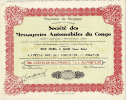 - Titre De 1927 - Royaume De Belgique - Colonie Du Congo - Société Des Messageries Automobiles Du Congo - Blanco - - Africa