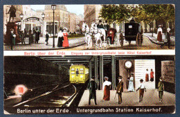 Berlin. Ueber Und Unter Der Erde. Untergrundbahn Beim Hotel Kaiserhof Und Station Kaiserhof. Calèches Et Train. 1909 - Mitte