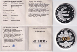 Medaille Vatikan 10 Jahre Euro Raub Europa 2009 Polierte Platte Versilbert /6 - Non Classés
