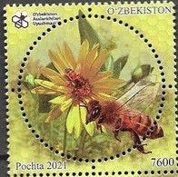 UZBEKISTAN, 2021, MNH, BEES, FLOWERS, 1v - Abeilles