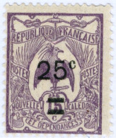 NUOVA CALEDONIA, NEW CALEDONIA, FAUNA, UCCELLI, BIRDS, 1924, FRANCOBOLLI NUOVI (MLH*) Scott:NC 124, Yt:NC 127 - Ungebraucht