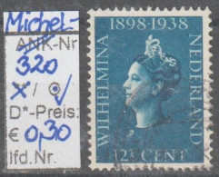 1938 - NIEDERLANDE - SM "40. J. Regierung V. K. Wilhelmina" 12 1/2 C Dkl'blau - O Gestempelt - S. Scan (320o Nl) - Gebruikt