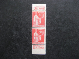 TB Paire Verticale De Carnet Du N° 283c, Neuve XX. Avec PUB Sup. " L'Art Vivant " + PUB Inférieure " Benjamin". - Unused Stamps