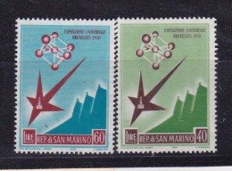 1958 San Marino Saint Marin BRUXELLES Serie Di 2 Valori MNH** Brussels - Unused Stamps