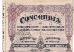 ACTION - CONCORDIA - PETROLE - ROUMANIE - 250 LEI - Juin 1923 - Pétrole