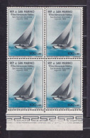 1955 San Marino Saint Marin VELA I° Giornata Filatelica RICCIONE 4 Serie 100L Azzurro-nero Quartina MNH**SAIL BOAT Bl. 4 - Neufs