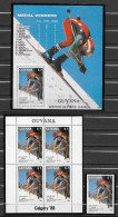 Guyana Timbre+Bloc+feuillet JO 88 ** - Hiver 1988: Calgary