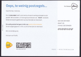 Netherlands: Postal Service Postcard, 2024, Oops Too Few Stamps, Postage Due Payment Request, Taxed (traces Of Use) - Cartas & Documentos