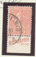 BANDE PUB -N°199 TYPE IV-50c ROUGE - Obl - PUB  BENJAMIN (MAURY 112) - Usati