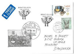 Courrier Express En Diligence Vienne-Bratislava (200 Ième Anniversaire)lettre De Slovaquie à Andorra, Avec Timbre à Date - Lettres & Documents