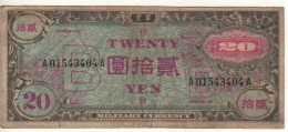JAPAN  20 Yen  P73    ND  1945   ( Military Currency   "B" In Underprint ) - Giappone