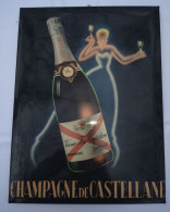 PLV Ancienne Publicité Champagne De Castellane Signé Falcucci, Glaçoïd Ancien Publicitaire Epernay - Champagne & Schuimwijn