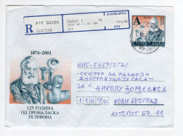 2001. YUGOSLAVIA,SERBIA,CACAK RECORDED STATIONERY COVER,USED,GRAHAM BELL,125 YEARS OF TELEPHONE - Interi Postali