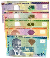 FULL SET Namibia 10, 20, 50, 100 & 200 Dollars 2013-2022 UNC - Namibië