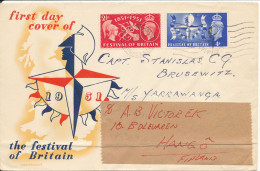 Great Britain FDC The Festival Of Britain With Nice Cachet Sent To Finland 4-5-1951 (bended Cover) - ....-1951 Pre Elizabeth II