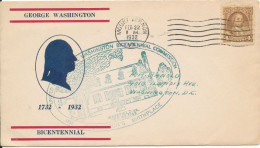 USA Cover Mount Vernon 22-2-1932 George Washington Bicentennial 1732 -1932 With Cachet - Sobres De Eventos