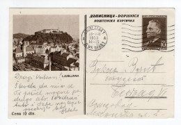 1953. YUGOSLAVIA,SLOVENIA,LJUBLJANA TO BELGRADE,10 DIN TITO ILLUSTRATED STATIONERY CARD,USED - Postwaardestukken