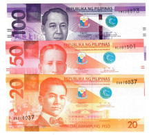 SET Philippines 20, 50 & 100 Piso 2022 UNC (blue Seal 2021) - Filippine