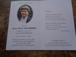 Doodsprentje/Bidprentje  Anna "Fien" WILLEKENS   Balen 1928-2002  (Echtg F. Buekenberghs) - Religion & Esotérisme