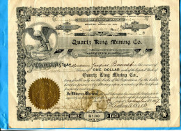 U S A- ACTION"one Dollar " QUARTZ KING MINIG Arizona August 1904- This Certifies That J BONNET Recto Capital Stock - Mines