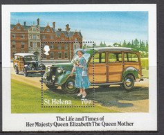 1985 St. Helena Queen Mother Ford Automobiles Royalty Souvenir Sheet MNH - Saint Helena Island