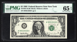 1995 USA Federal Reserve Note New York, $1 One Dollar, Fr#1921-B (BC Block) Withrow/Rubin, PMG 65 EPQ Gem UNC - Federal Reserve (1928-...)