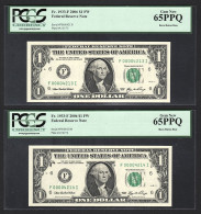 2006 USA $1 Federal Reserve Notes, Fr. 1933-F 2006 FW, F 00004213 I & F 00004214 I, PCGS 65 PPQ Gem New - Billetes De La Reserva Federal (1928-...)