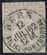 Schweiz Suisse 1862: III.Periode Faden Grün 2 RAPPEN Grau Zu 21G Mi 19 Yv 25 Mit ⊙ BERN 12 JULI 62 (Zu CHF 700.00) - Usados