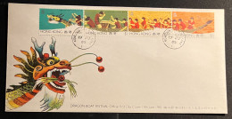 1985 Hong Kong Dragon Boat Festival Strip Of 4 FDC First Day Cover - FDC