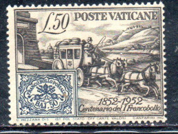 CITTÀ DEL VATICANO VATIKAN VATICAN CITY 1952 CENTENARIO DEI PRIMI FRANCOBOLLI FIRST STAMPS CENTENARY LIRE 50 MNH - Nuevos