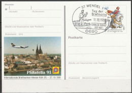 BRD Ganzsache1991 PSo25 PHILATELIA`91 Sonderstempel St. Wendel 11.10.91 Tag Der Briefmarke (d 3543)günstiger Versand - Cartes Postales - Oblitérées
