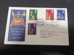 8-2-2024 (3 X 39) UK (Great Britain) FDC - 1978 - 25th Anniversary Of Her Majesty Coronation - 1971-1980 Decimale  Uitgaven