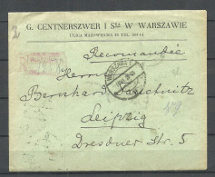 POLEN Poland 1925 Registered Commercial Cover To Germany Leipzig Michel 238 As 4-block - Lettres & Documents