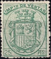 ESPAGNE / ESPANA / SPAIN - 1875/77 SELLOS "IMPUESTO DE VENTAS" Ed.3 25 Ptas Verde - Nuevo ** RR (c.120€) - Fiscales