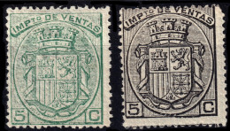 ESPAGNE / ESPANA / SPAIN - 1875/77 SELLOS "IMPUESTO DE VENTAS" Ed.4/5 5c Verde Y 5c Negro - Nuevo ** R (c.100€) - Revenue Stamps