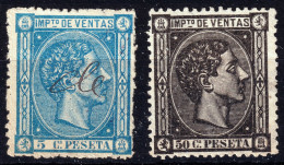 ESPAGNE / ESPANA / SPAIN - 1875/77 SELLOS "IMPUESTO DE VENTAS" Ed.6/7 5c Azul Usado Y 50c Negro Nuevo - Fiscales